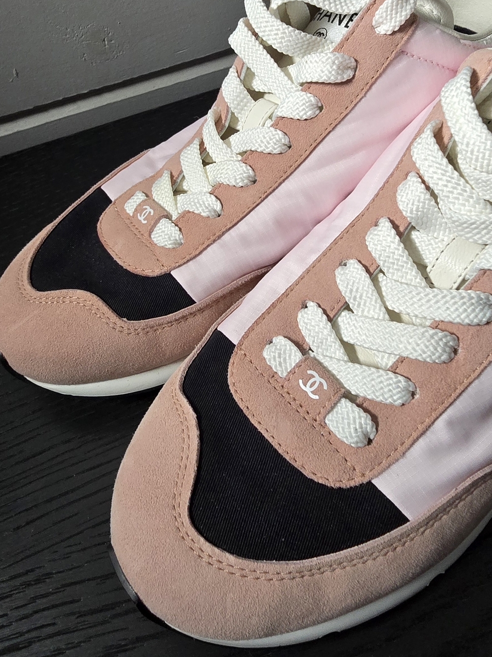 New Chanel Pink and Black Low-Top Sneakers with Dust Bags - Picture 4 of 7